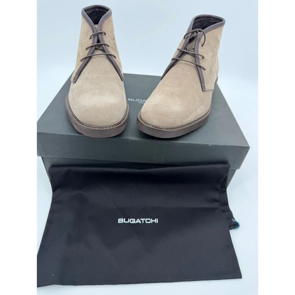Bugatchi Chukka Boots Men 8 Tan Suede Leather Lace Up Made in Italy Desert Boots
